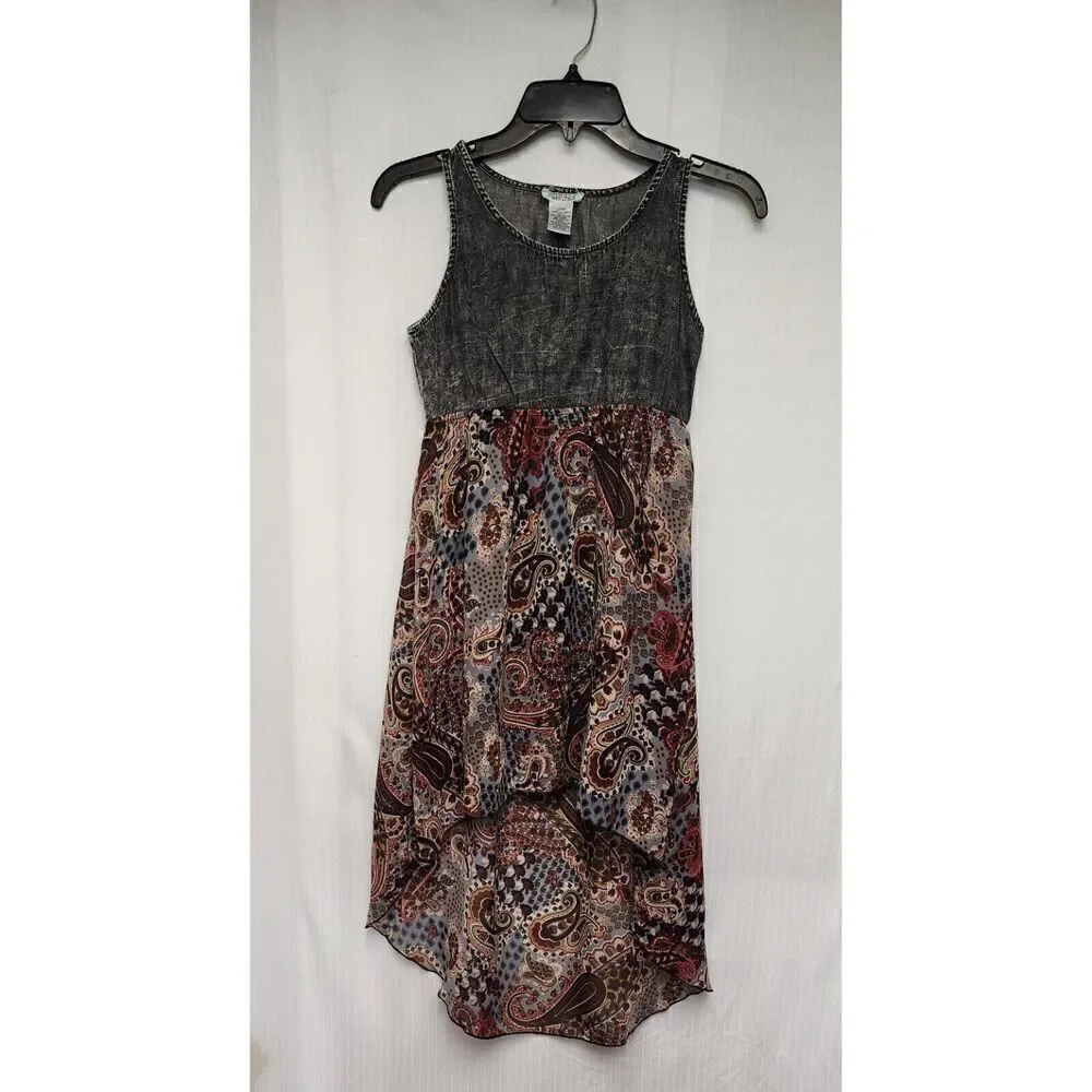 Girls Mia Chica Low High Denim & Chiffon Sleeveless Multicolor Dress Size L-14
